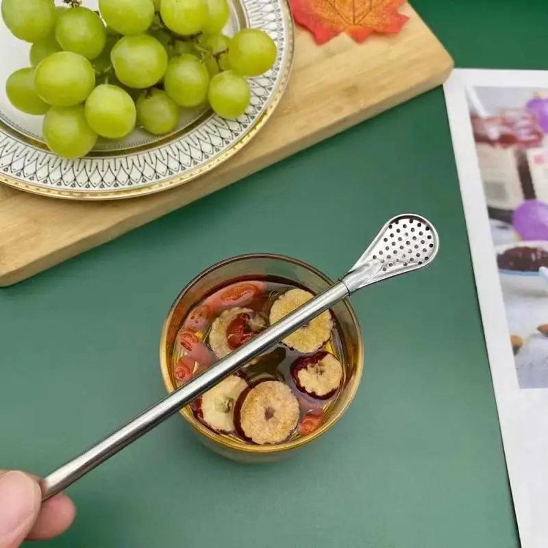 Stainless Steel Teaspoons Straw Tableware Spoon Juice Tea Coffee Spoon Drinking Straw Filter Drinks Tools Bar Scoops Accessories tea spoons