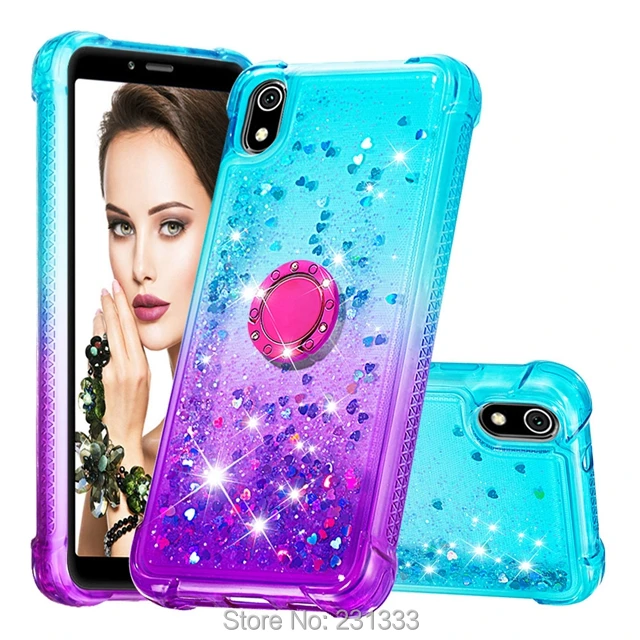 

For Xiaomi Redmi 7A K20 Shockproof Liquid Soft TPU Case Stand 360 Rotate Finger Ring Quicksand Glitter Diamond Cover Skin 100pcs
