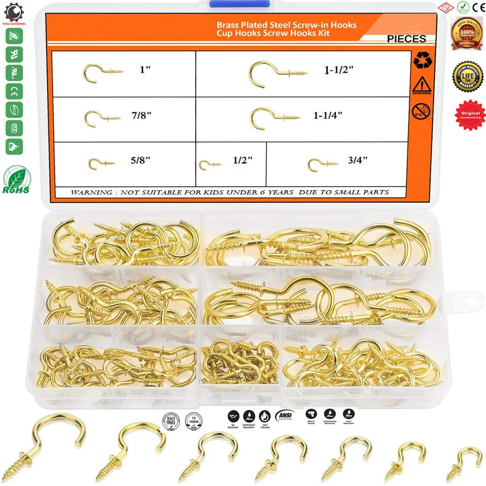 6 Sizes Metal Screw-in Ceiling Hooks Cup Hooks Kit,Gold Ceiling Cup Hooks  Self-Tapping Screws Hooks for Home/Workplace/Office - AliExpress