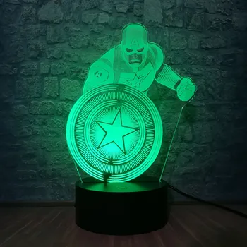 

Captain America 3D LED Night Light The Avengers Marvel Comics Figure Multicolor Table Lamp Teen Room Decor Kids Christmas Gift