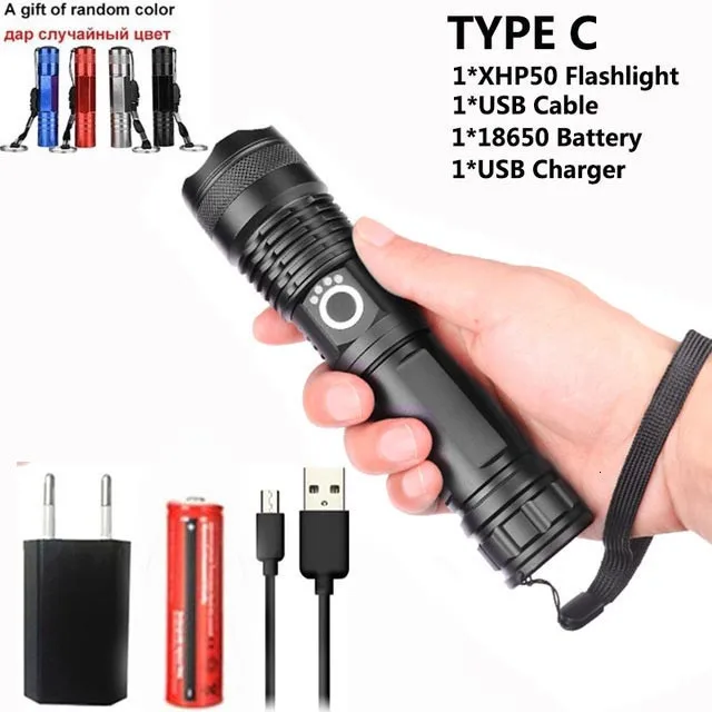 90000 lumens XLamp xhp70.2 hunting most powerful led flashlight rechargeable usb torch cree xhp70 xhp50 18650 or 26650 battery - Испускаемый цвет: C