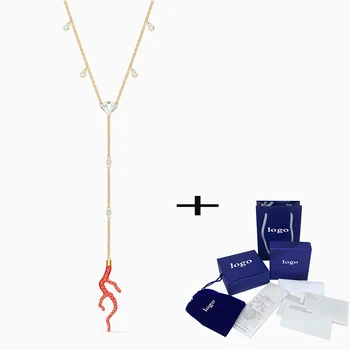 

SWA 2020 New Exquisite Red Marine Coral Decoration Shell Y shaped Necklace To Send Wife Classic Valentine s mother's Day Gift