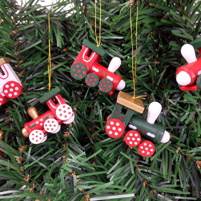 

6Pcs/Lot Wooden Cartoon Santa Claus Train Ornaments For Kid Girls Boys Christmas Tree Pendants Home Decoration Toys 2019