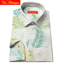 Индивидуальные мужские хлопковые рубашки с цветочным принтом на заказ, деловые формальные свадебные блузки, Белые пляжные листья, модные цветочные рубашки