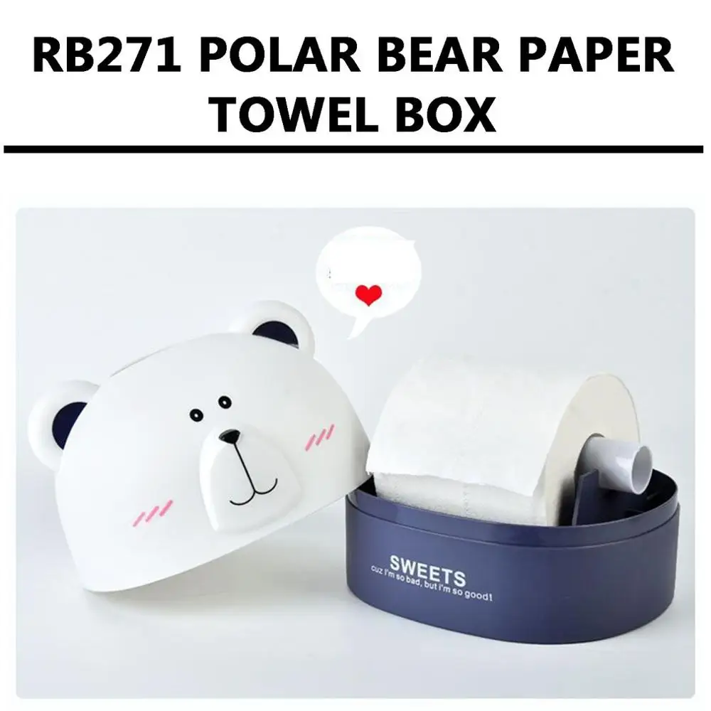 Practical Creative Supplies Polar Bear Tissue Box Plastic Roll Paper Tissue Box Desktop Animal Tissue Box