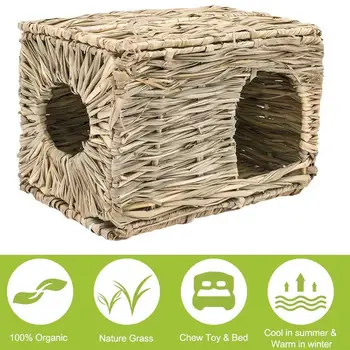 

Foldable Woven Grass Pet Rabbit Hamster Guinea Pig Cage Nests House Chew Toy
