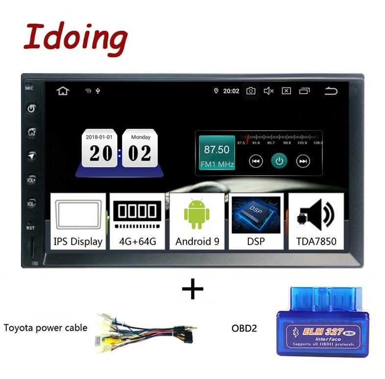 Idoing 2Din " PX5 4G+ 64G Восьмиядерный Универсальный Автомобильный gps радио плеер Android 9,0 ips экран навигация Мультимедиа Bluetooth TDA7850 - Цвет: Toyota and obd