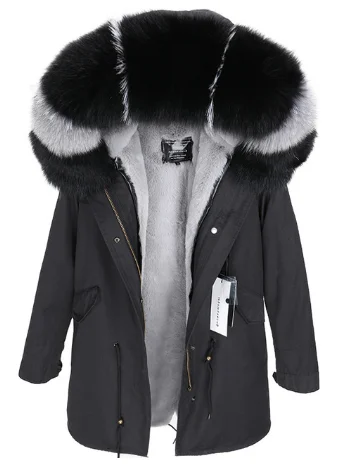 Модное женское пальто из натурального меха лисы с воротником из искусственного меха длинная парка свободное повседневное пальто зимняя куртка съемная - Цвет: long 9