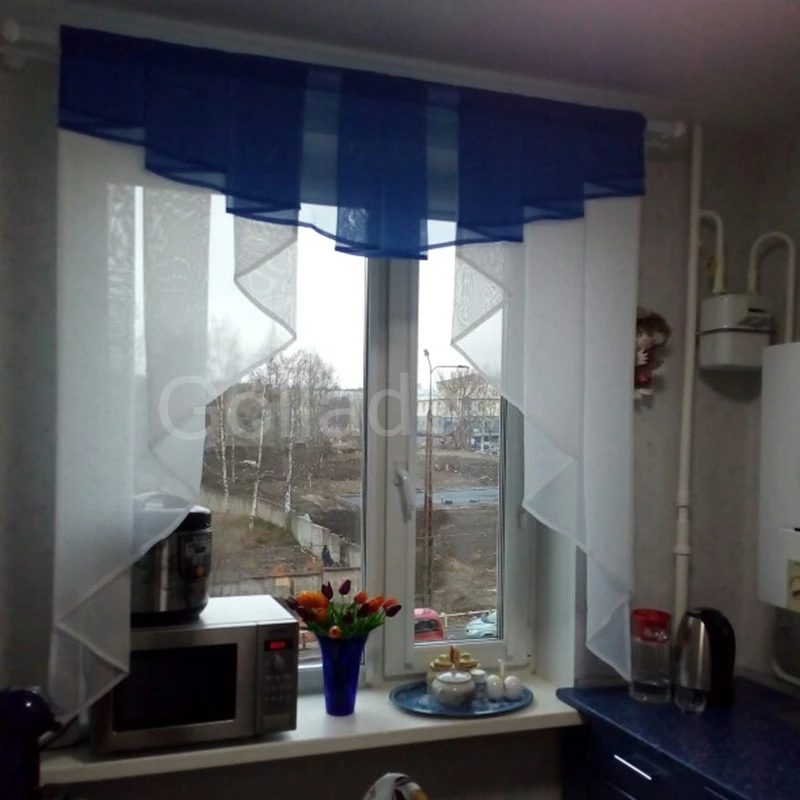 Fashion Pleated Design Stitching Colors Tulle Balcony Kitchen Window Curtain One Set|curtain design|designer curtainsfashion curtain |