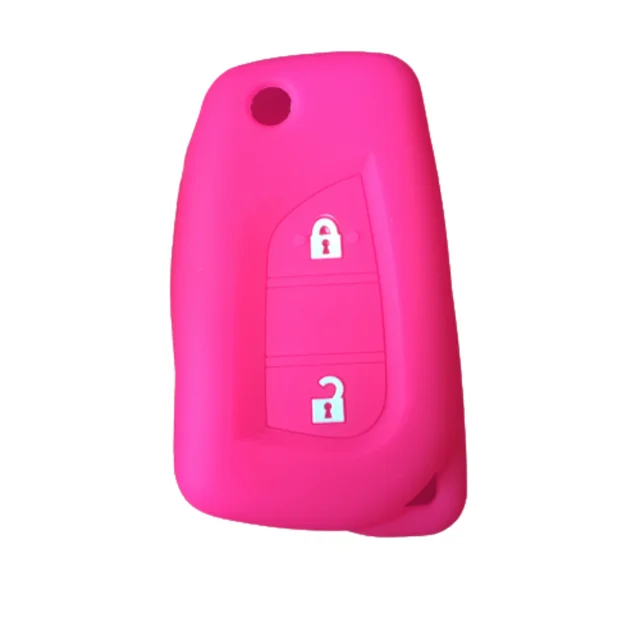 Silicone Key Case Cover for Toyota Yaris Rav 4 2016 2017 for PEUGEOT 108 2 Buttons Remote Key Holder Car Keychain Case Rose red