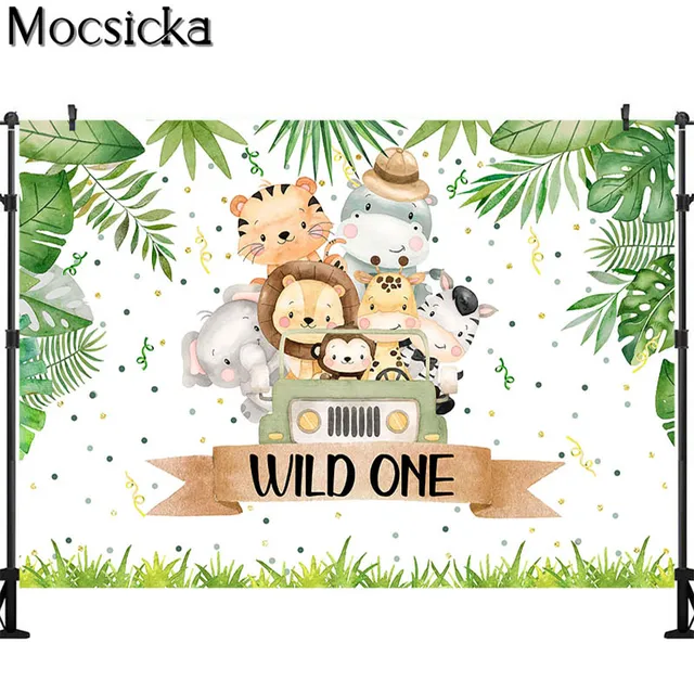 Wild One Backdrop for Safari Baby Shower Birthday Party Photography  Background Green Grass Wall Customize Poster Wallpaper