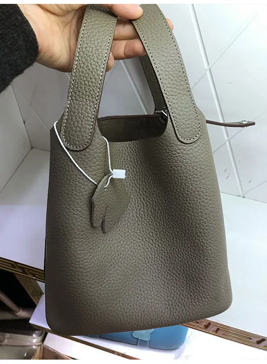 22cm Кожаная сумка через плечо, кожаная женская сумка, корзина для овощей, настоящая кожаная сумка, простая сумка-мешок с зернистой текстурой личи - Цвет: 22cm