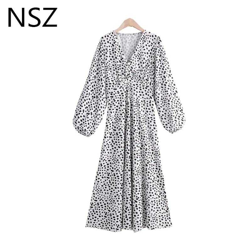 

Aipebo Women Animal Print Leopard Long Maxi Dress V Neck A-Line Long Sleeve Dresses Vestidos