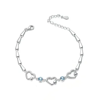 

Fresh Elemental Crystal S925 Silver Romantic Heart Chain Fashion Lovely Heart-shaped Crystal Handchain