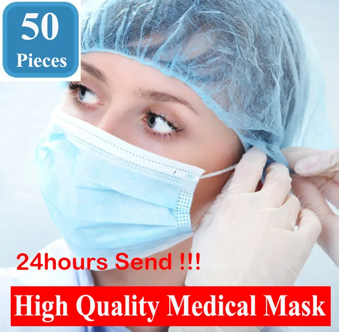 

High Quality 50 pcs Medical Masks Non Woven Disposable Anti-Dust Surgical Face Mouth Earloops 3-Ply Face Mask