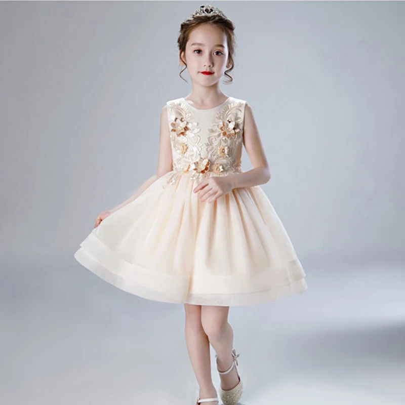 Вечерние платья для детей 8 лет, кружевное платье-пачка с вышивкой высокого качества из хлопка и полиэстера для девочек