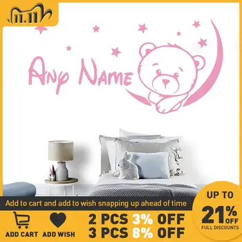 

Lovely Bear Custom Name Stars Removable Vinyl Wall Stickers For Bedroom Kids Room Goond Night Sweet Dream Wall Art Decal