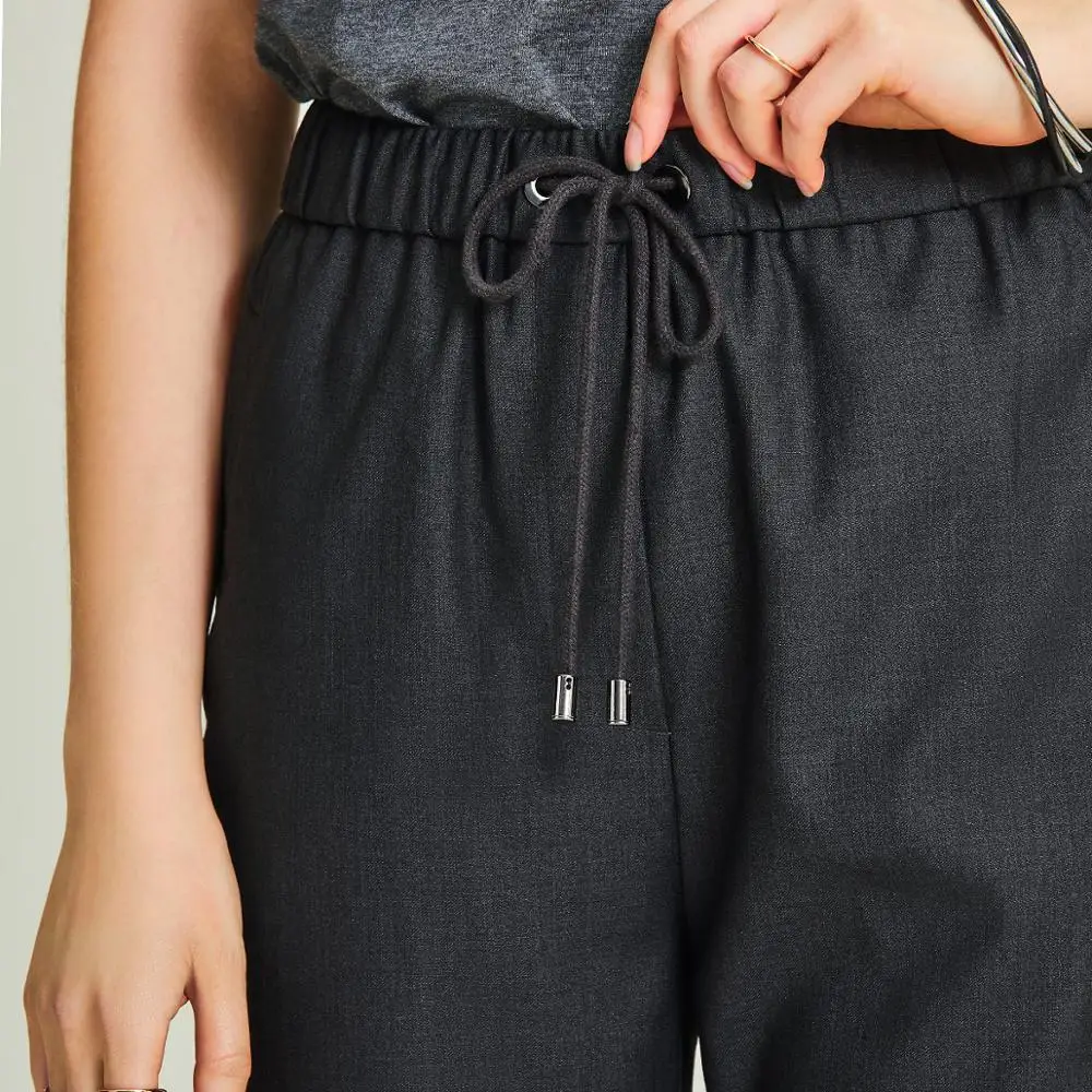 HAVVA spring and autumn pants women loose nine-points elastic waist straight casual pants female tide K4038