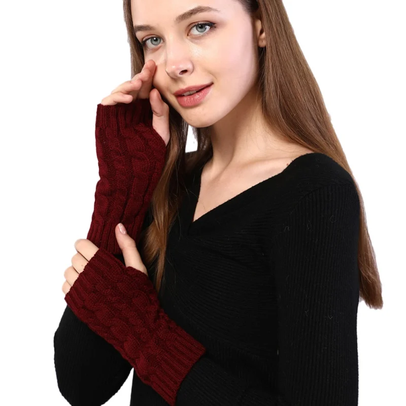1 пара осенне-зимних женских вязаных перчаток, рукавицы на запястье, теплые мягкие удобные однотонные зимние рукавицы, перчатки без пальцев