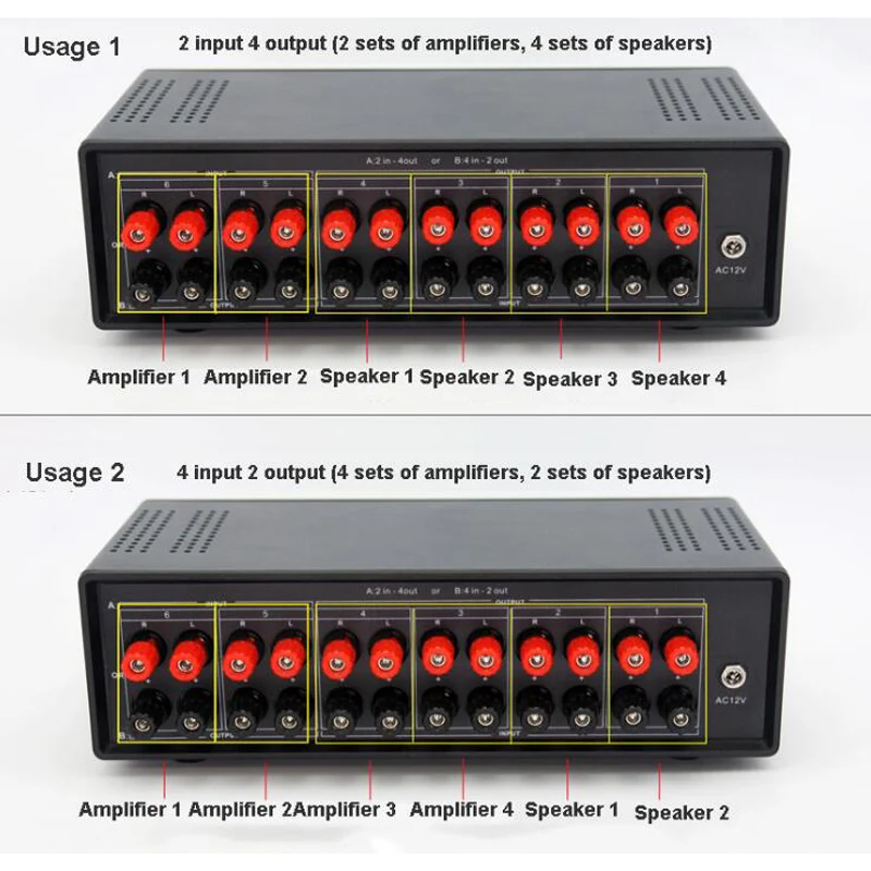 4 Input 2 Output 2 Input 4 Output High Power Lossless Audio Signal Switcher Switch Splitter Selector With Remote Control T0592