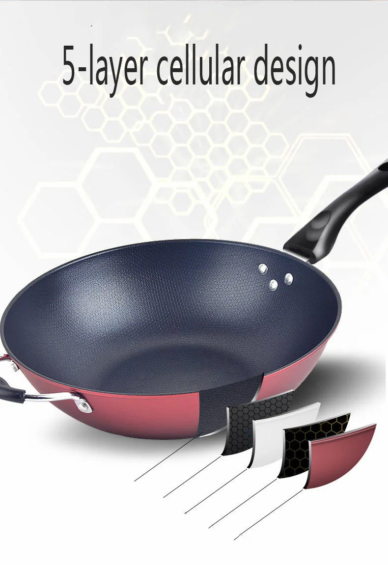 Wok антипригарная Бытовая кастрюля Wok меньше масла дыма железная кастрюля для индукционной плиты газовая Универсальная кухонная сковорода чугуна