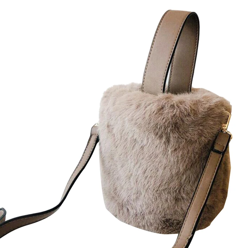 

JHD-Women's Tote Bag Faux Fur Lady Tote Bag Plush Bucket Bag