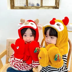 Cute Winter Hat Scarf And Gloves Set Child Fake Fur Luxury Designer Stole Scarf Sweet Girls Boys Christmas Warm Gift Accessories