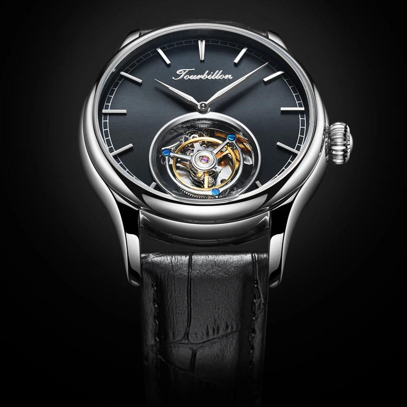 Деловые мужские настоящие Tourbillon часы с сапфировым циферблатом Механические Мужские наручные часы с ручным заводом Reloj de hombre в подарок