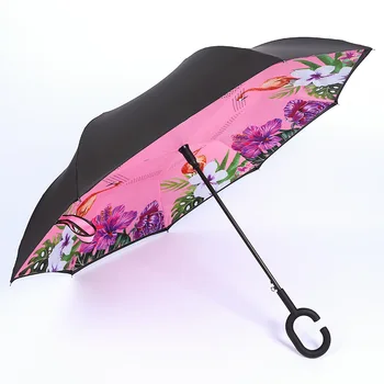 

Long Handle C Chuva Umbrella Self Stand Inside Windproof Reverse Folding Rain Protection C-Hook Hands Car Double Layer Inverted