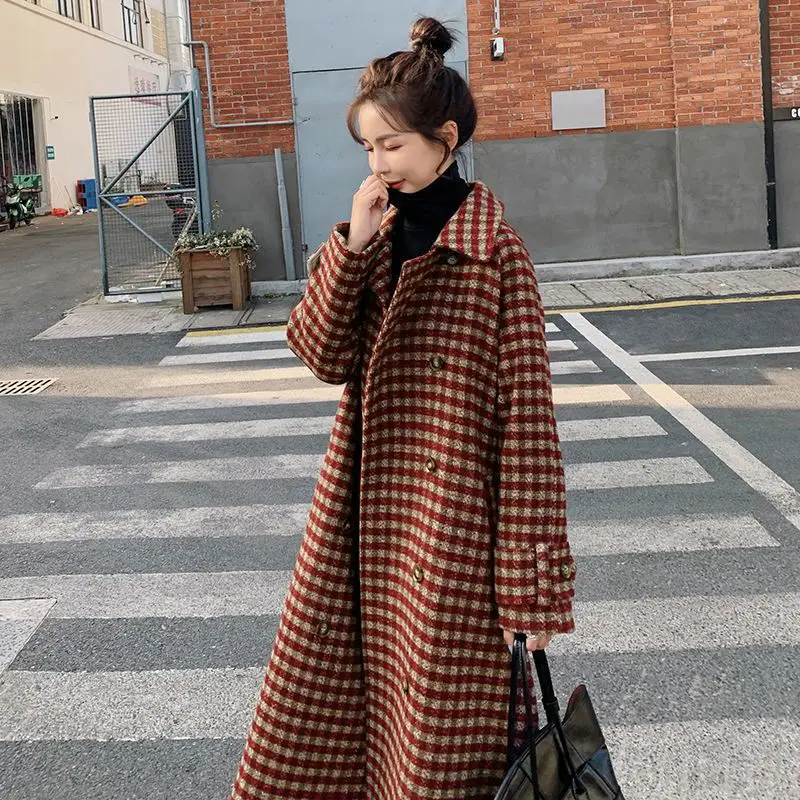 

Women's Plaid tweed mid long winter 2020 new Korean loose thickened popular woolen coat