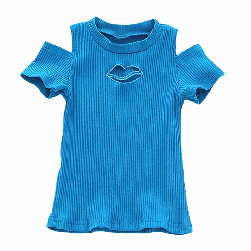 Летняя хлопковая дышащая футболка для маленьких девочек; однотонные топы с принтом; блузка с короткими рукавами; детская повседневная футболка с открытыми плечами - Цвет: L