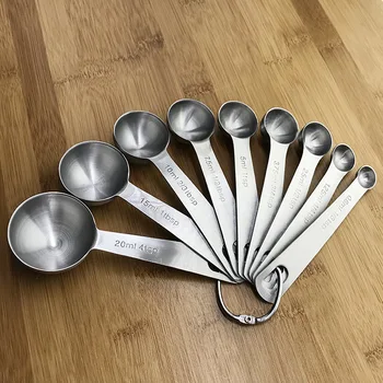 

Measuring Spoon Baking Set Stainless Steel 9 Pcs Baking Scale Seasoning Spoon Deep Drawing Measuring Spoon Measuring Cup Set