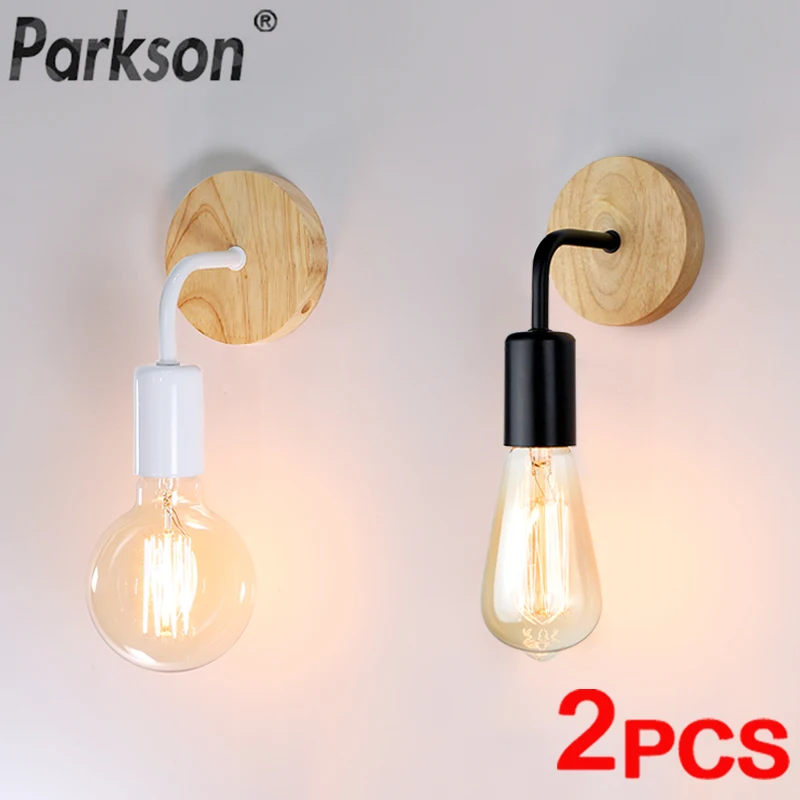 2Pcs/lot Vintage Wood Wall Lamp E27 Light Bulb Retro Industrial Wall Light Fixture For Home Loft Living Room Bedside Lamp Sconce wall sconces light wall lamp