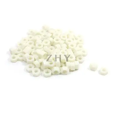 

100 Pcs M8 x 7mm Wihte Nylon Hex Hexagonal Threaded Spacer Support