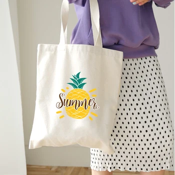 

Pineapple Cartoon Print Cute Women Canvas Female Cloth Shoulder Bag Eco Handbag Tote Reusable Grocery Shopper Bags Kawaii Sweet