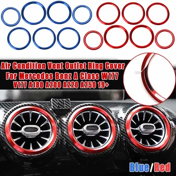 

7pcs Car Air Condition Vent Outlet Ring Cover Trim For Mercedes for BENZ A Class W177 V177 A180 A200 A220 A250 2019+ Red Blue