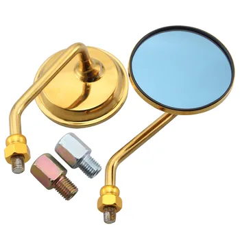 

10mm Gold Motorcycle Mirror Scooter Round Rearview Handlebar Mount Side Mirrors Universal