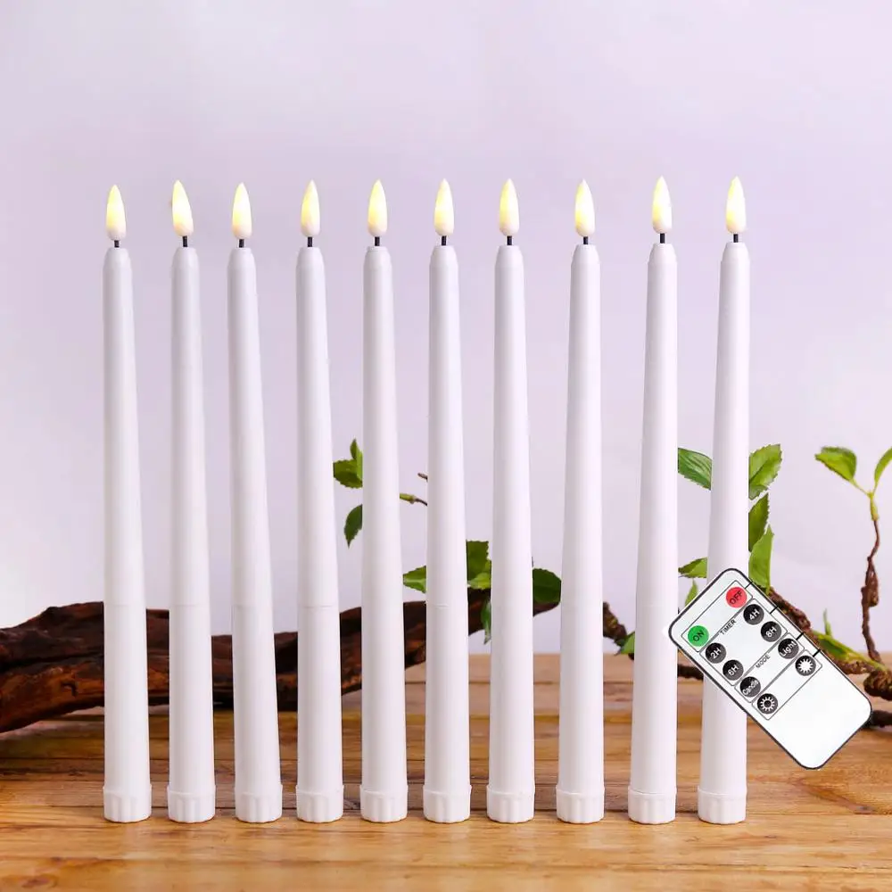 12 Pack LED Taper Candles With Crystal Balls - Flameless, Battery Operated, Remote & Timer