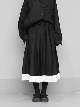 

SuperAen Black and White Color Matching Skirt 2020 Spring Long Pendant Irregular A- Line Pleated High Waist Skirts Women