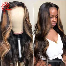 Cheap Hesperis 13x6 Lace Front  Wig Wavy Highlight blonde Human Hair Wigs Pre Plucked Brazilian Remy Hair 130-180 Density