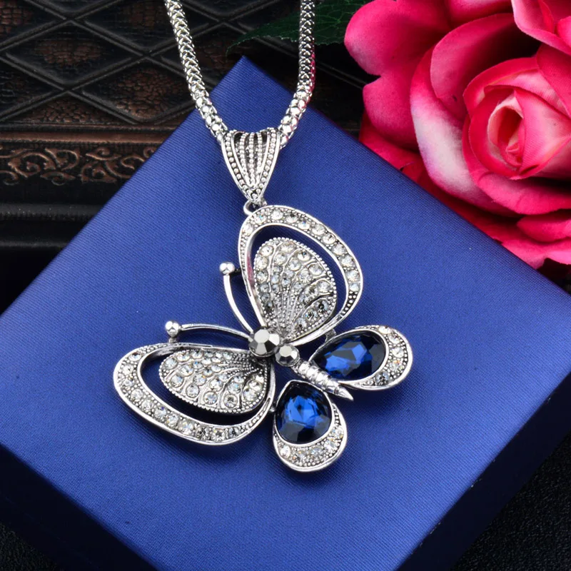 Sinleery Vintage Cubic Zirconia Animal Pendants And Necklaces Long Chain Necklace For Women Jewelry Accessories Sso