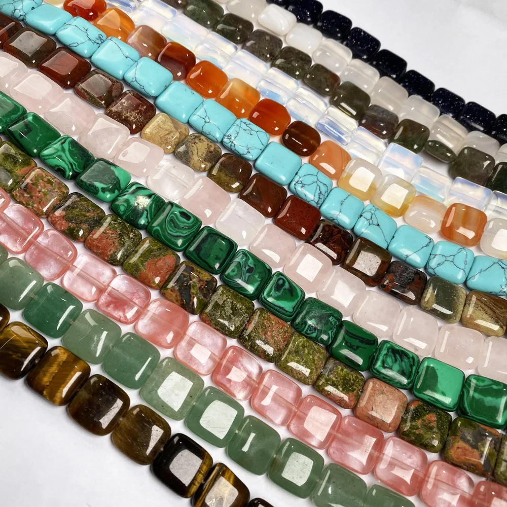 

Natural Stone Agat Crystal Beads Square Tiger Eye Opal Semi-finished Loose Beads for Jewelry Making DIY Charms Necklace Bracelet