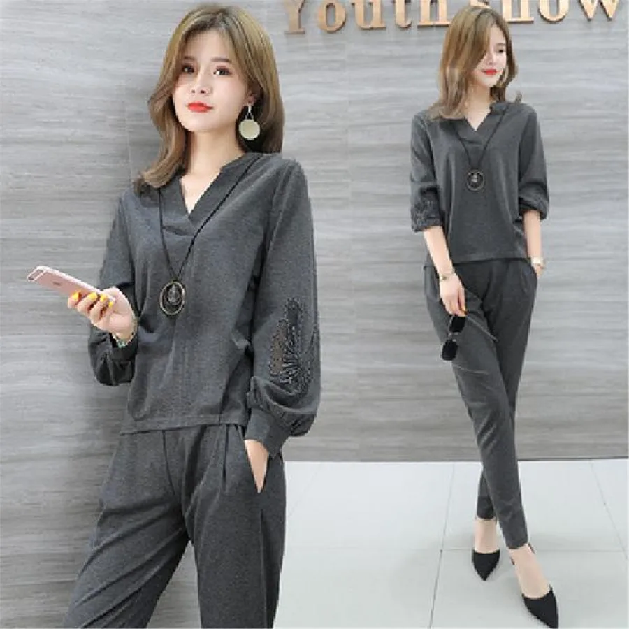 

Spring Two Piece Sets Women Plus Size Long Sleeve Tops And Pants Sets Suits Casual Office Elegant Ladies Women's Sets