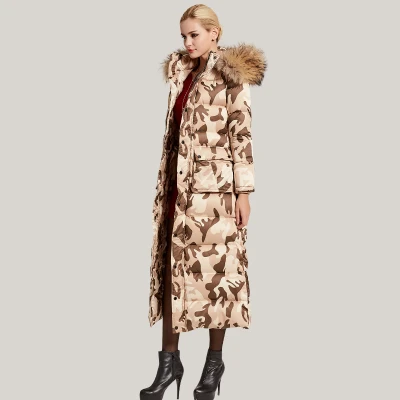 Long Khaki X-long, уплотненный пуховик, женский,, тонкий, черный, зимний, теплый, большой меховой воротник, высокое качество, 90%, белый, утиный пух, пальто, парка для женщин - Цвет: Long Khaki