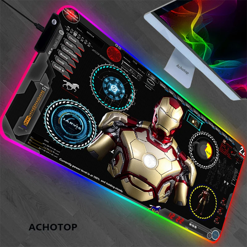 Большой коврик для мыши Iron Man RGB персидский ноутбука ПК геймерский клавиатуры XL с