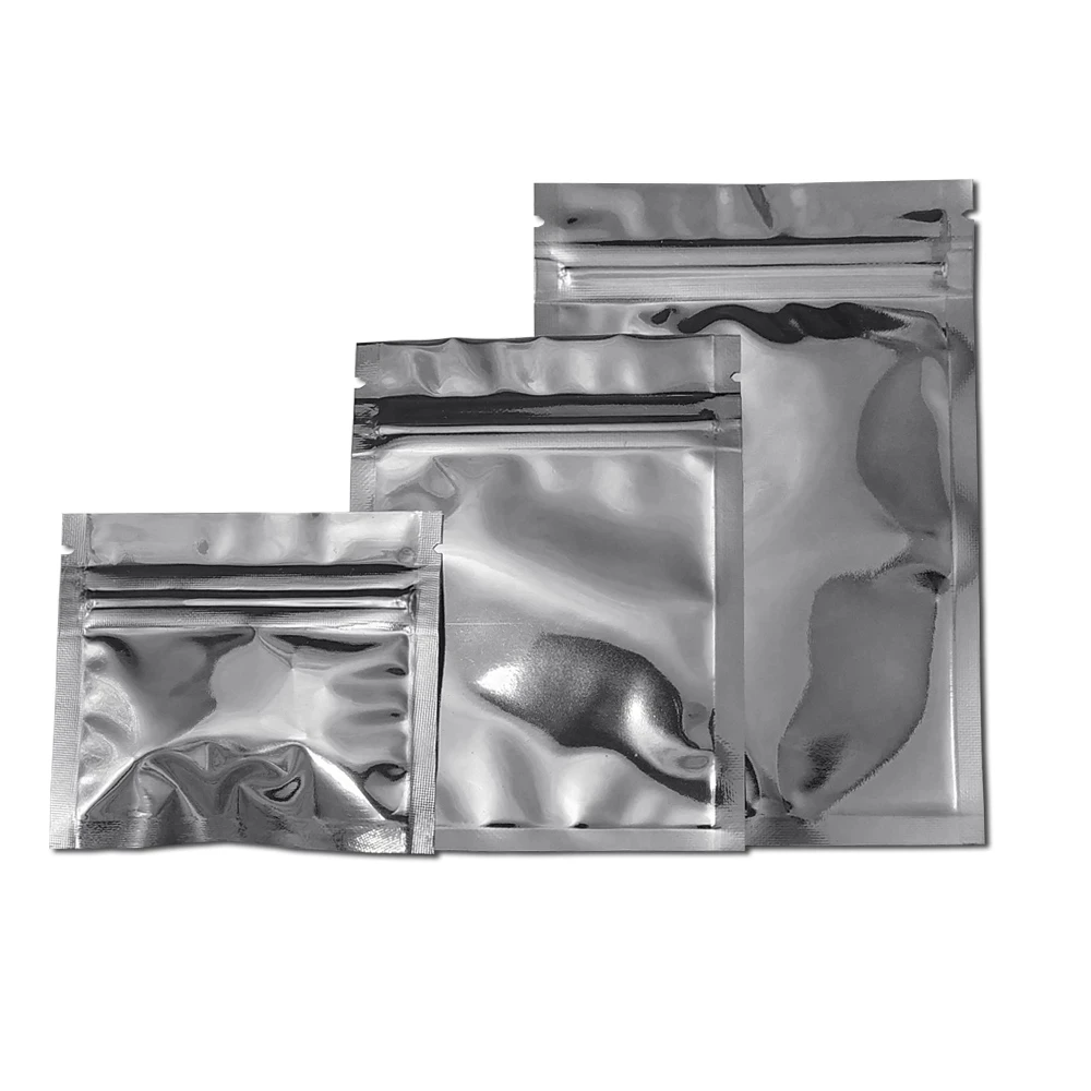 

100Pcs Glossy Aluminum Mylar Foil Zip Lock Bag Self Grip Seal Tear Notch Reclosable Food Snack Coffee Bean Tea Packing Pouches