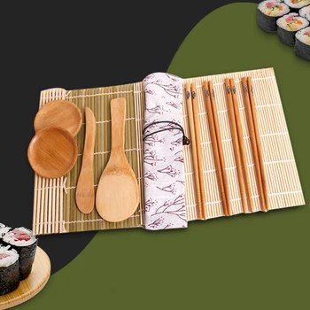

11Pcs Sushi Cooking Set Wooden Curtain Knife Chopstick Sauce Dish Rice Roller Mould