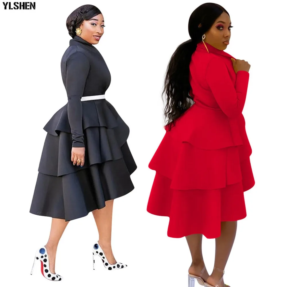 Black Red African Dresses for Women Solid Africa Dress African Clothes Fashion Falbala Evening Dress Robe Africaine Femme 2019 02