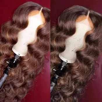 Ombre Honey With Brown Wave Wig 13x6 Lace Front Human Hair Wigs Pre Plucked Ombre Color Brazilian Lace Wigs Bleached Knots 3
