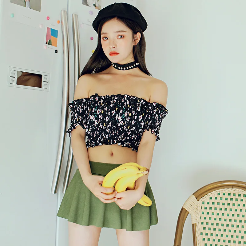 

Summer New Style Hipster-Split Type Two-Piece Swimwear Flounced Horizontal Neck off-Shoulder WOMEN'S Swimsuit